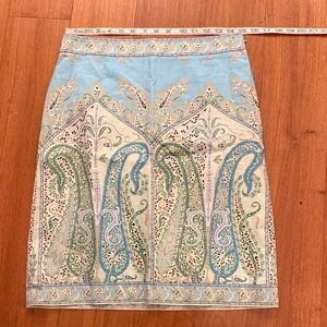Elie Tahari Blue and Cream Paisley Pencil Skirt